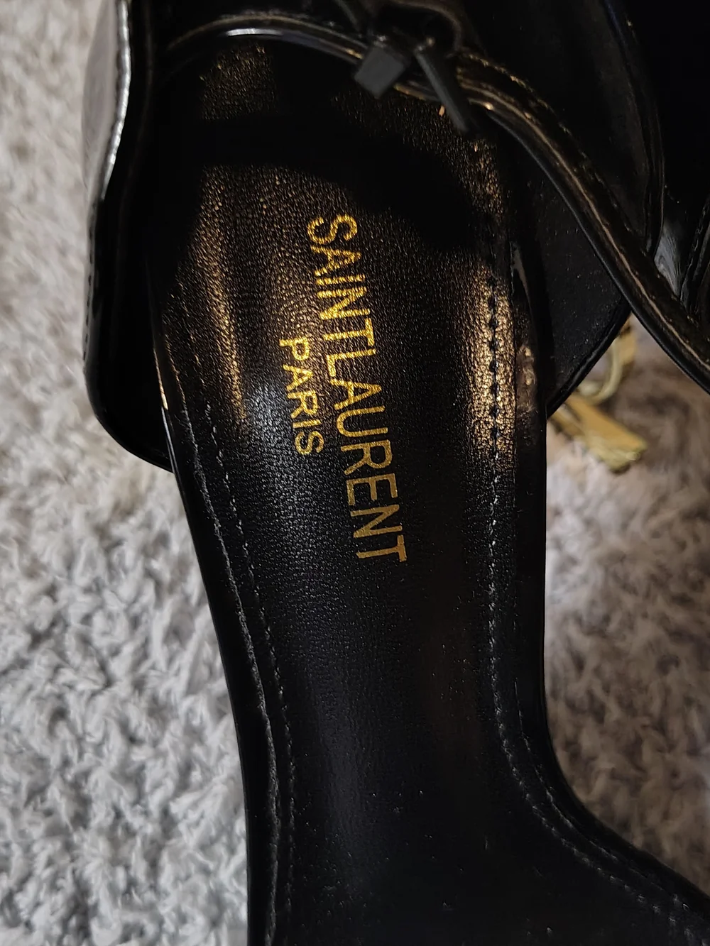 Saint Laurent Black Patent Opyum Logo Heel Sandals - Picture 4 of 10